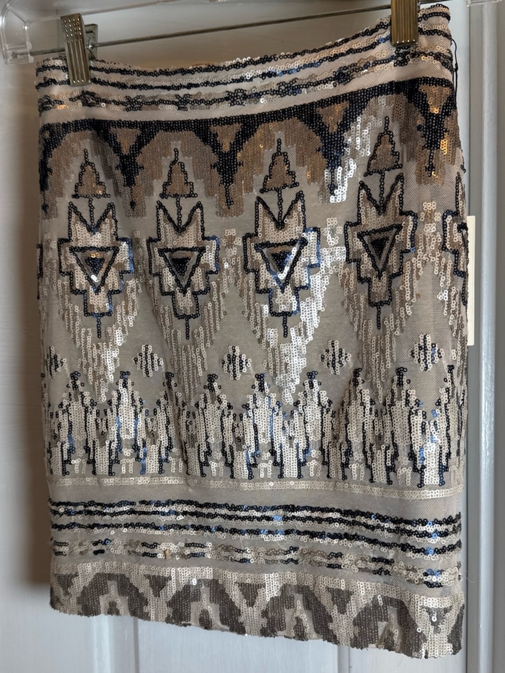 Capulet Sequin Aztec Tan/Brown Lined Mini Skirt Women’s size XS NWT Party/Formal